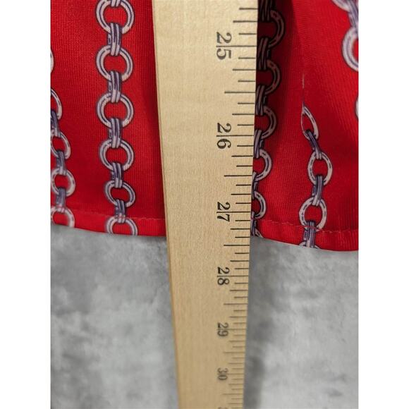 Vtg Sunny South Shirt Womens Medium Red Chain Print Long Sleeve Button Belted - Picture 4 of 8